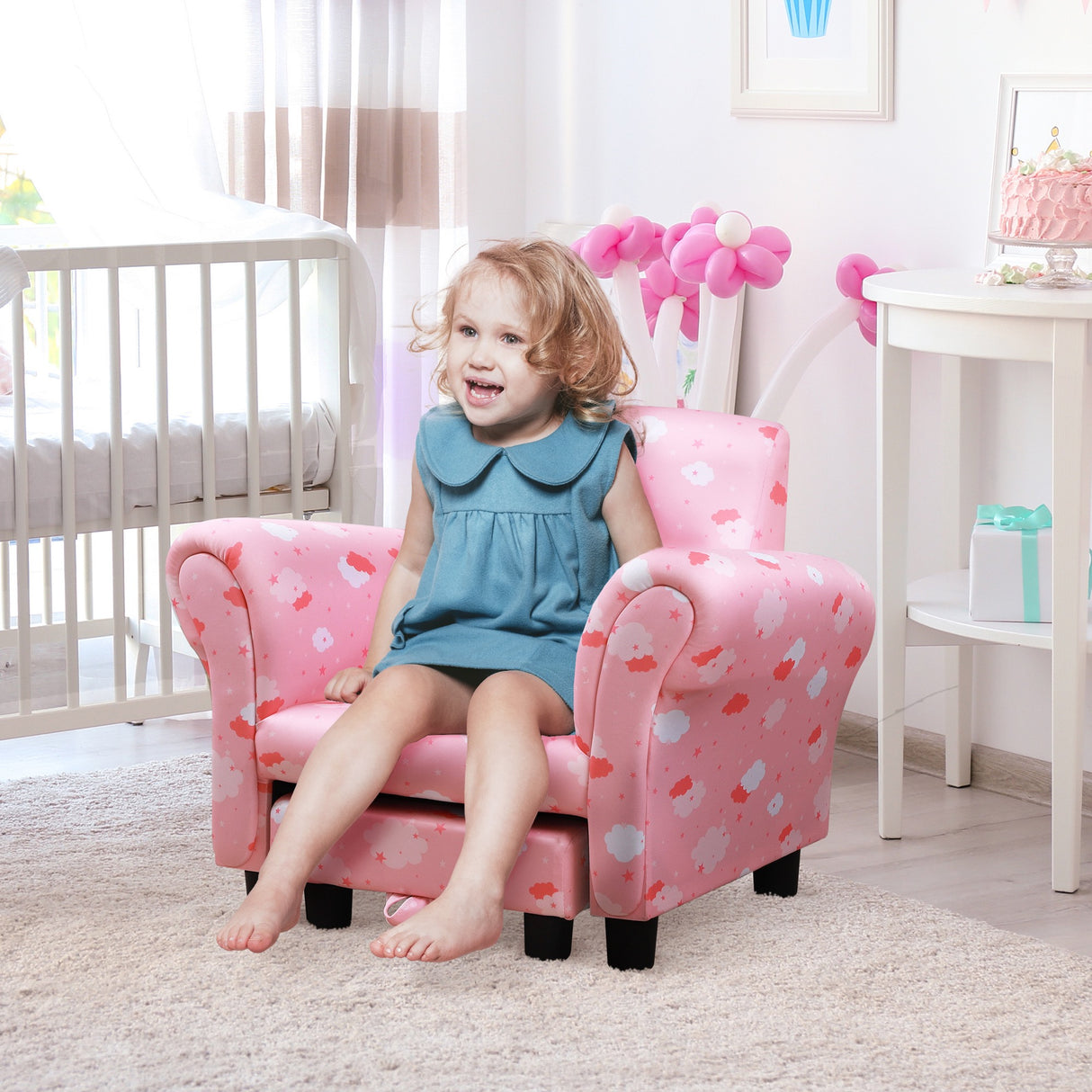 easycomfort easycomfort poltroncina per bambini con poggiapiedi estraibile struttura in legno con imbottitura 57x42x45cm rosa e bianco