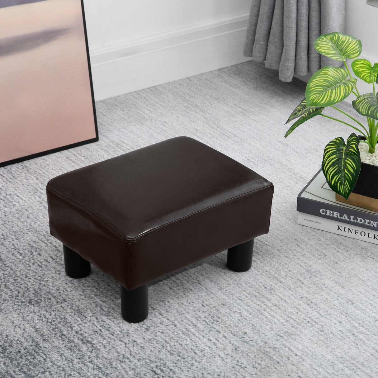 easycomfort easycomfort pouf poggiapiedi imbottito rettangolare e in finta pelle 40x30x24 cm marrone