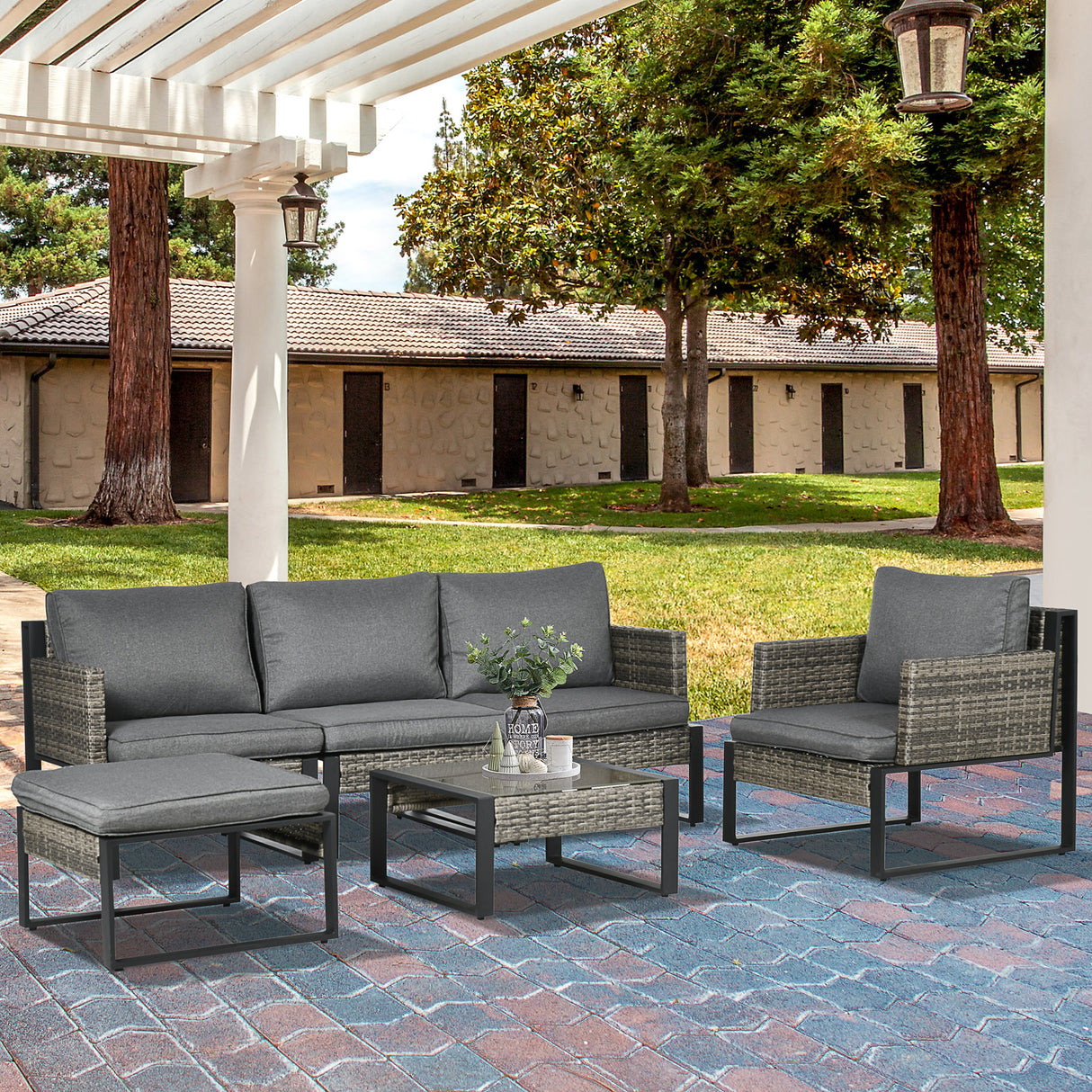 easycomfort easycomfort salotto da esterni 6 pezzi in rattan pe con poltrone e tavolino grigio