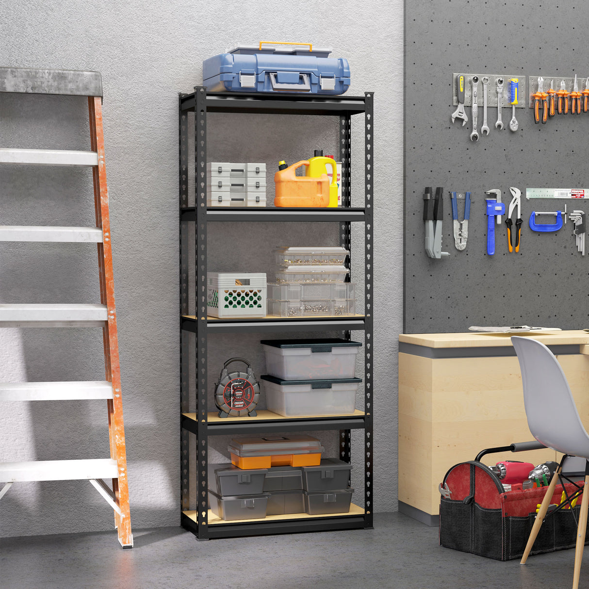 easycomfort easycomfort scaffalatura industriale a 5 livelli in mdf e acciaio con ripiani aperti e regolabili 70x30x167 5 cm