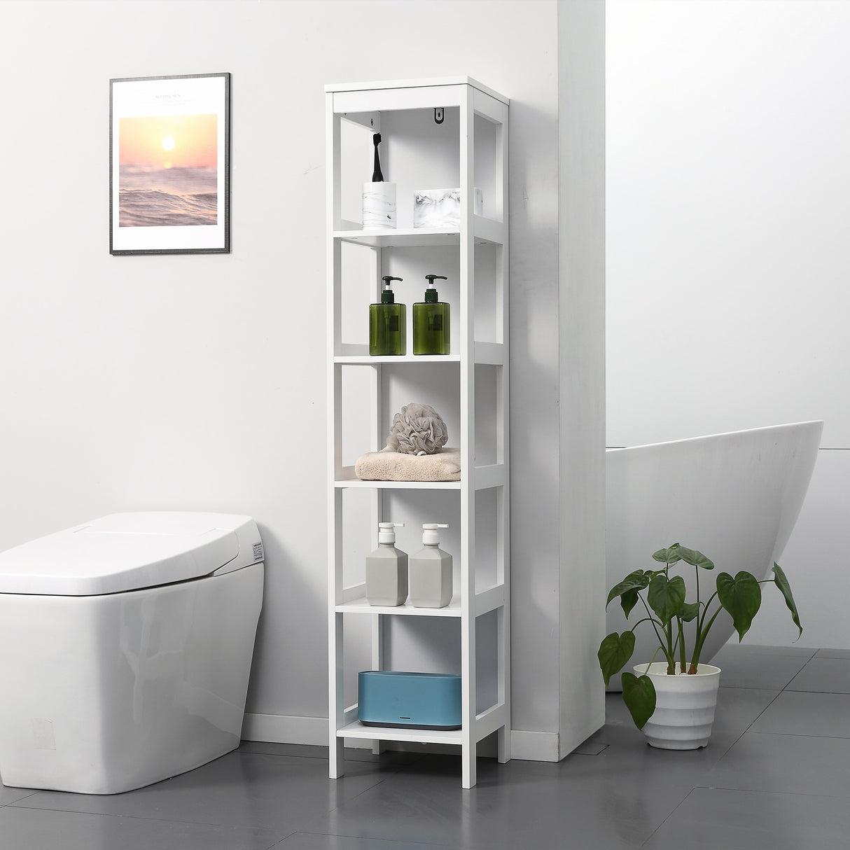 easycomfort easycomfort scaffale bagno salvaspazio a 5 ripiani in legno 30x30x140cm bianco