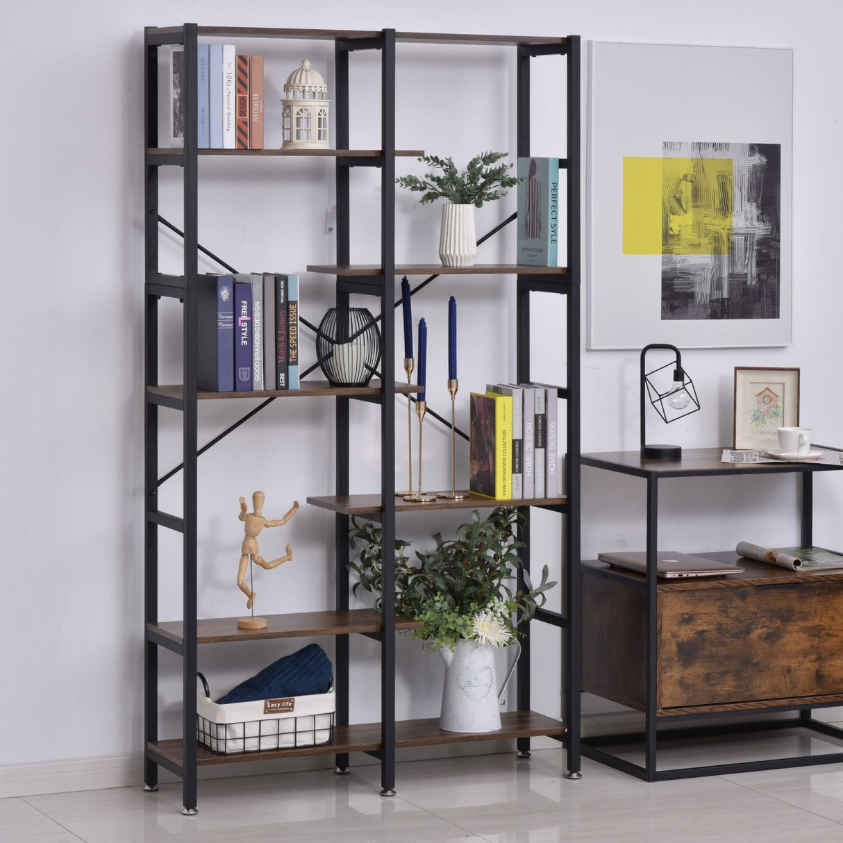 easycomfort easycomfort scaffale libreria da parete in legno e metallo nero con 6 ripiani stile industriale ean 8055776912851