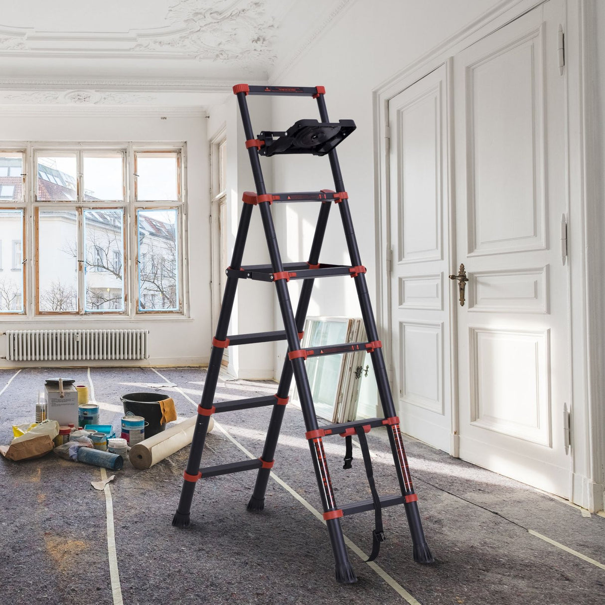 easycomfort easycomfort scala in alluminio con scaletta doppia vassoio pieghevole salvaspazio ean 8054144138336