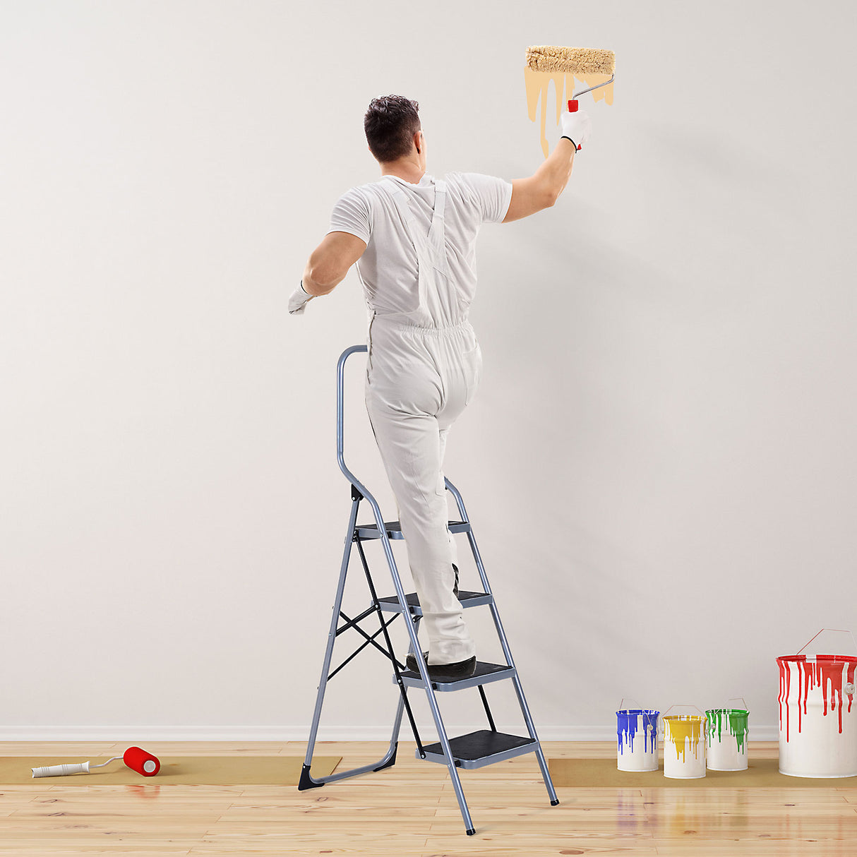 easycomfort easycomfort scala pieghevole in metallo con 4 gradini carico massimo 150kg 48x63x155cm