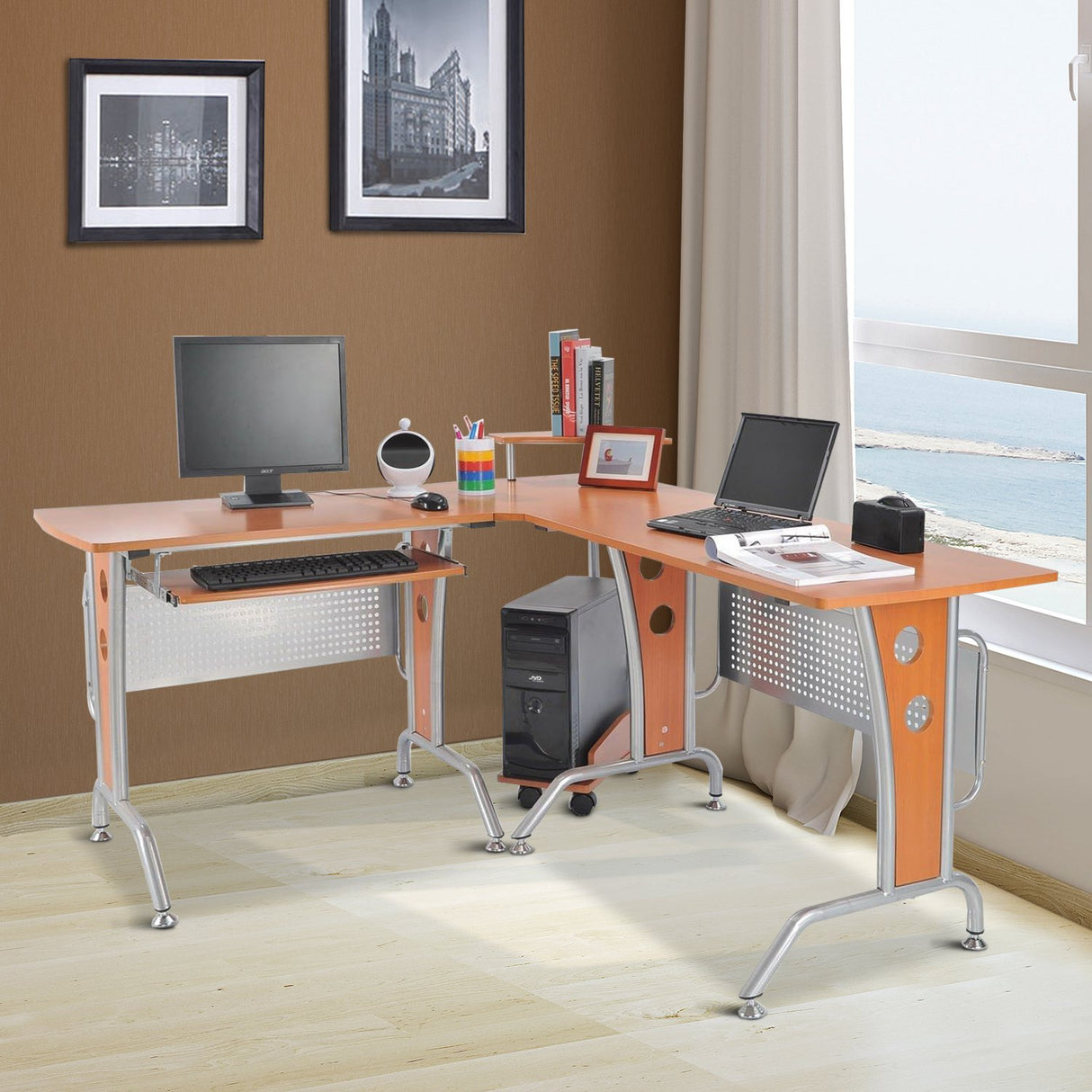 easycomfort easycomfort scrivania ad angolo per computer scrivania da ufficio pc in legno marrone ean 8054111847445