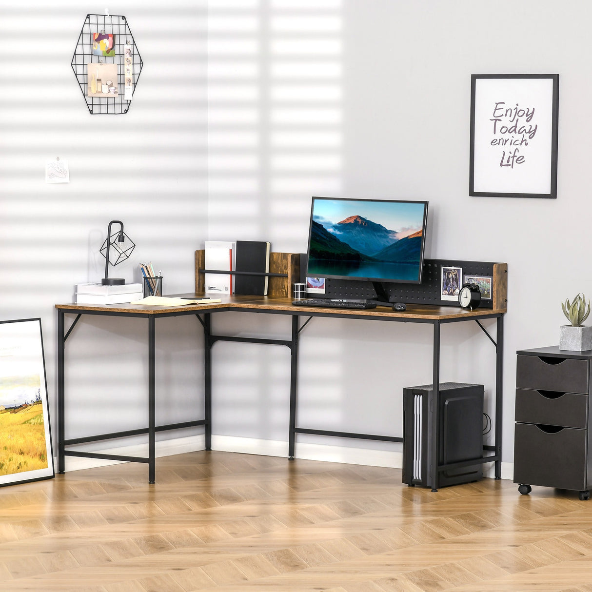 easycomfort easycomfort scrivania angolare in stile industriale per camera e ufficio 165x110x95cm marrone rustico