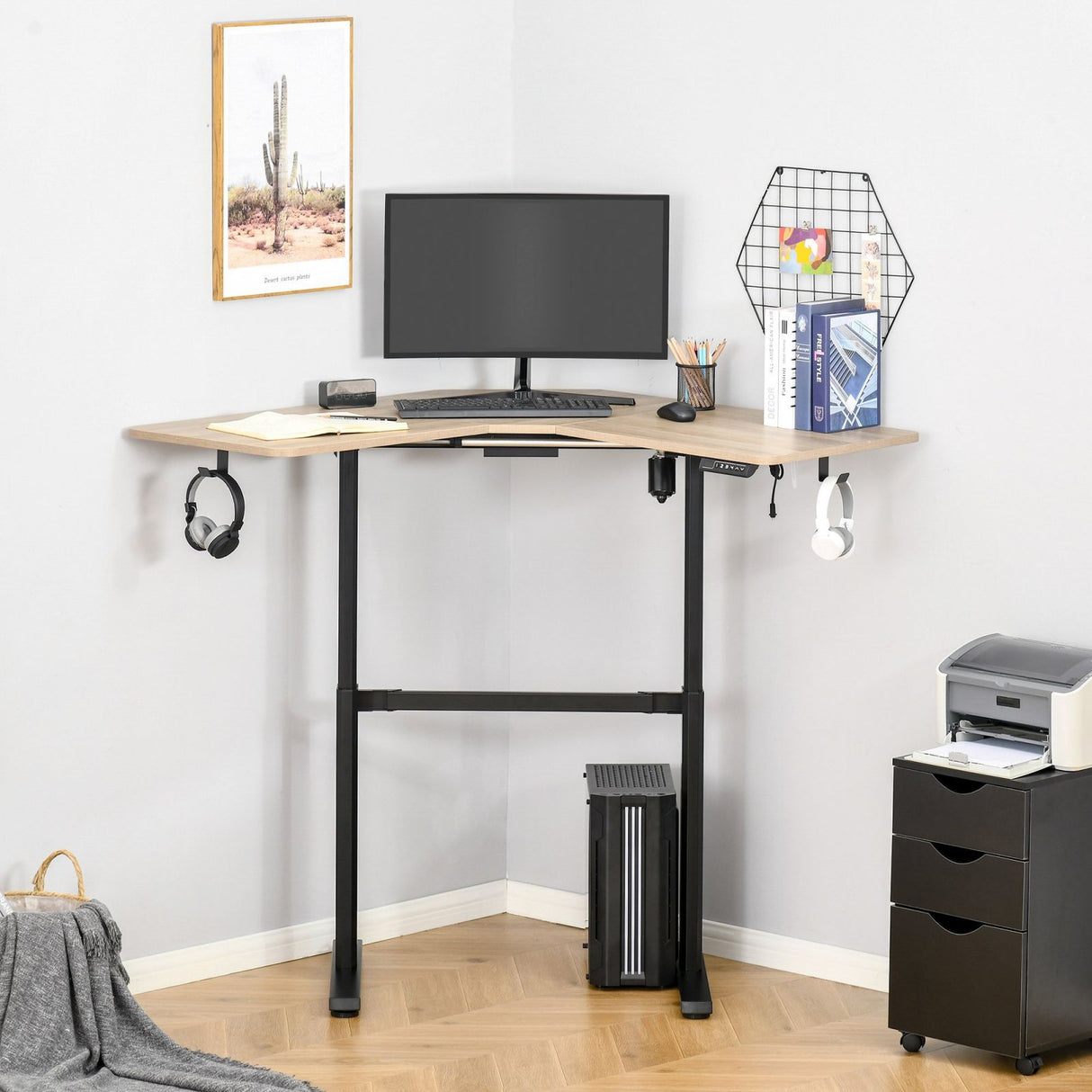 easycomfort easycomfort scrivania angolare sollevabile a 4 altezze con regolazione elettrica alluminio e mdf 167x101x72 122cm colore legno