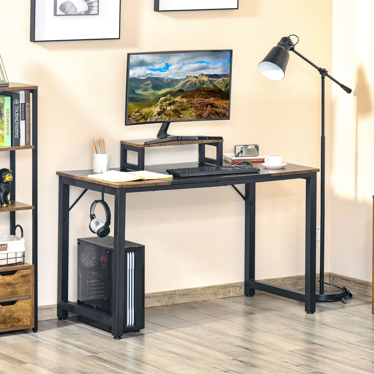 easycomfort easycomfort scrivania con supporto per il monitor marrone nero