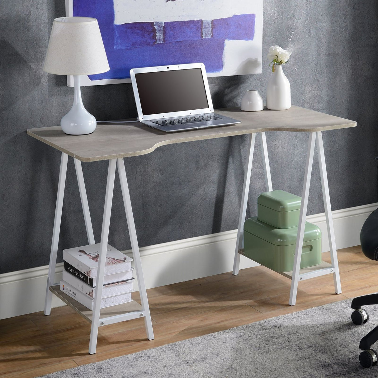 easycomfort easycomfort scrivania da ufficio in legno con 2 mensole e design moderno 120x60x76cm ean 8054144138206