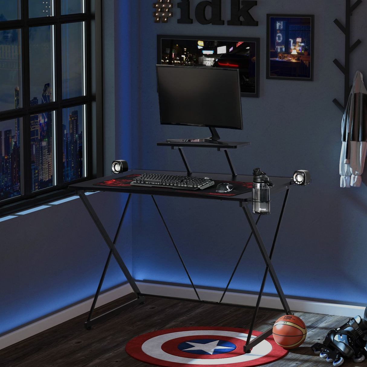 easycomfort easycomfort scrivania gaming con ripiano per monitor e supporti nero