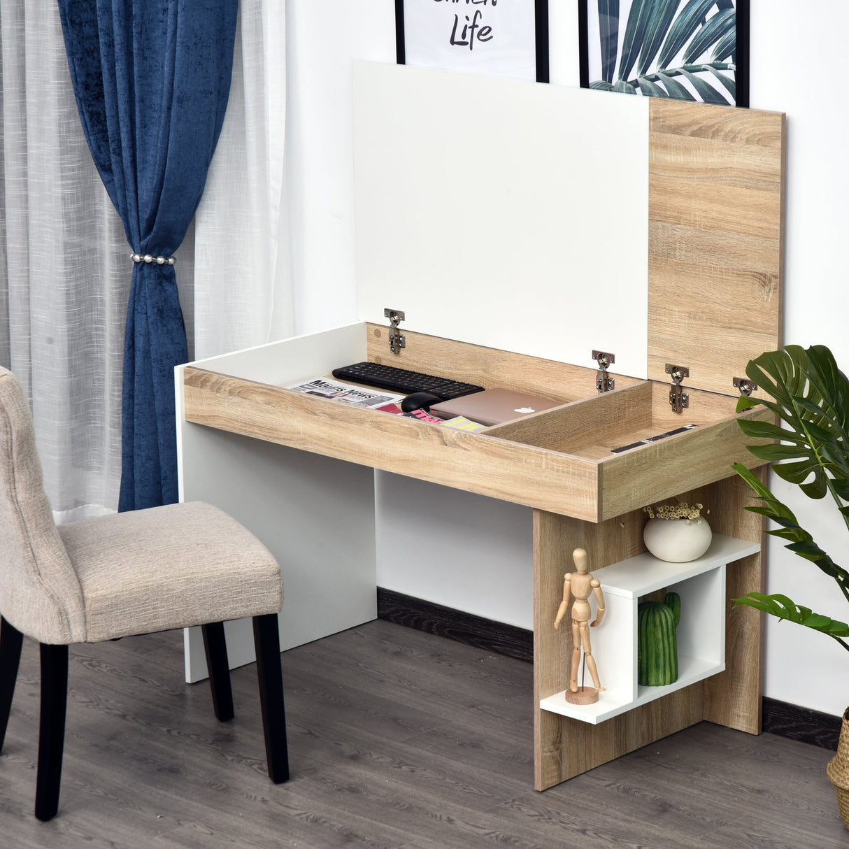 easycomfort easycomfort scrivania moderna salvaspazio con piano sollevabile in legno bianco 120x60x74cm ean 8054111840354