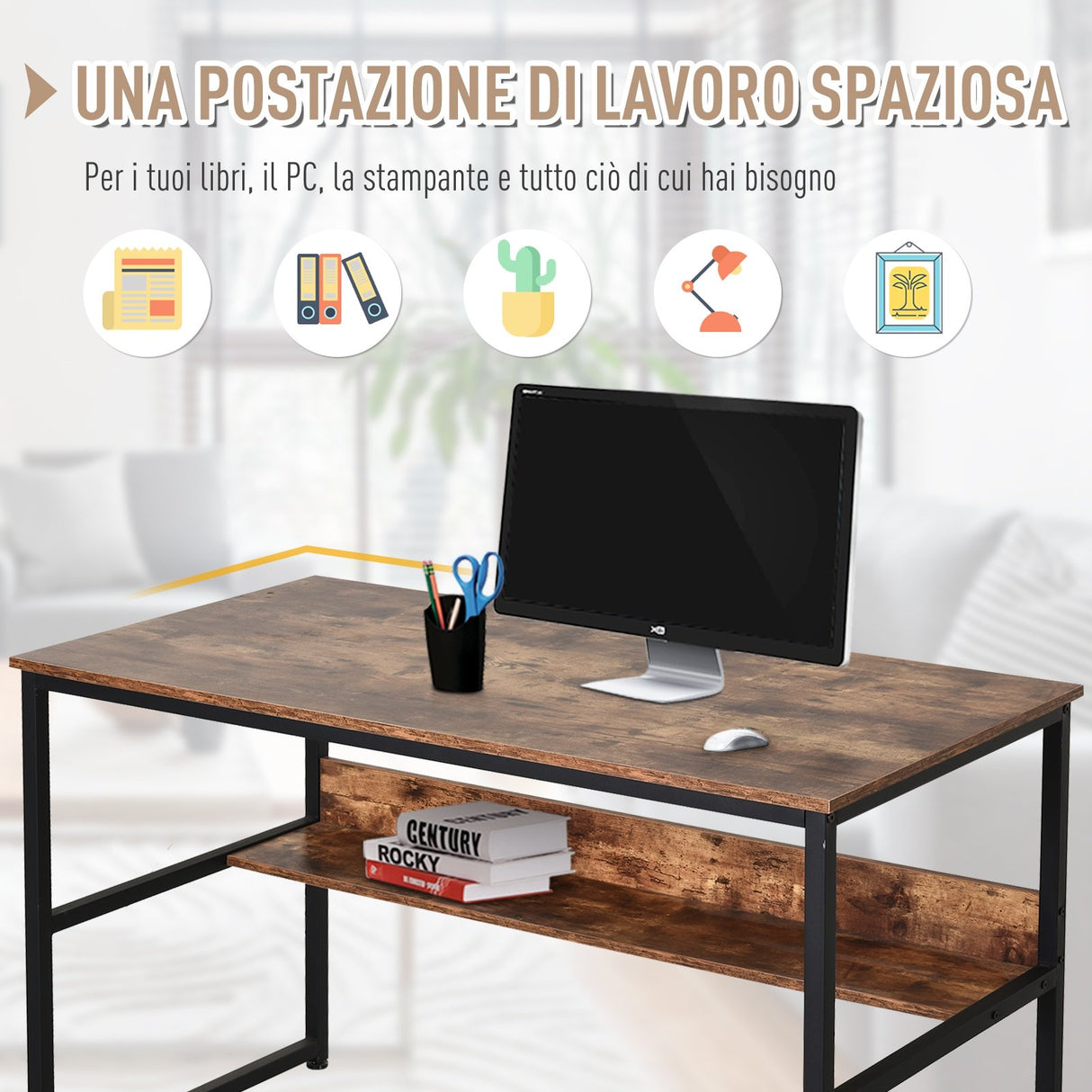 easycomfort easycomfort scrivania moderna stile industriale con struttura in acciaio 120 x 60 x 77cm ean 8054144135205