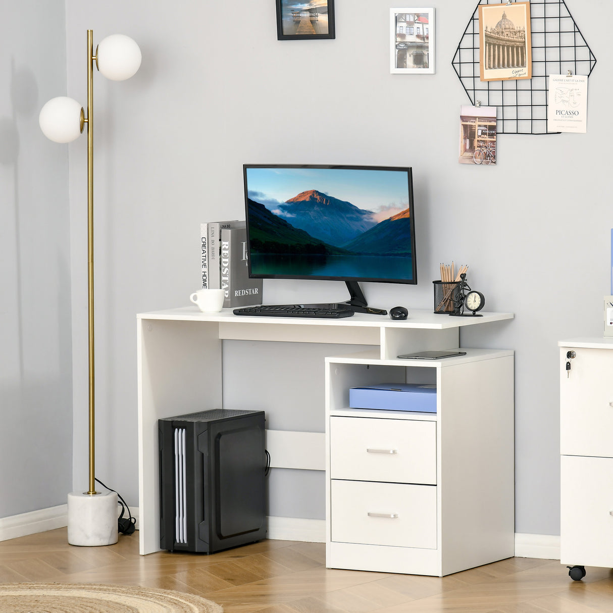 easycomfort easycomfort scrivania pc salvaspazio per camera o ufficio in legno 108x48x76cm bianco