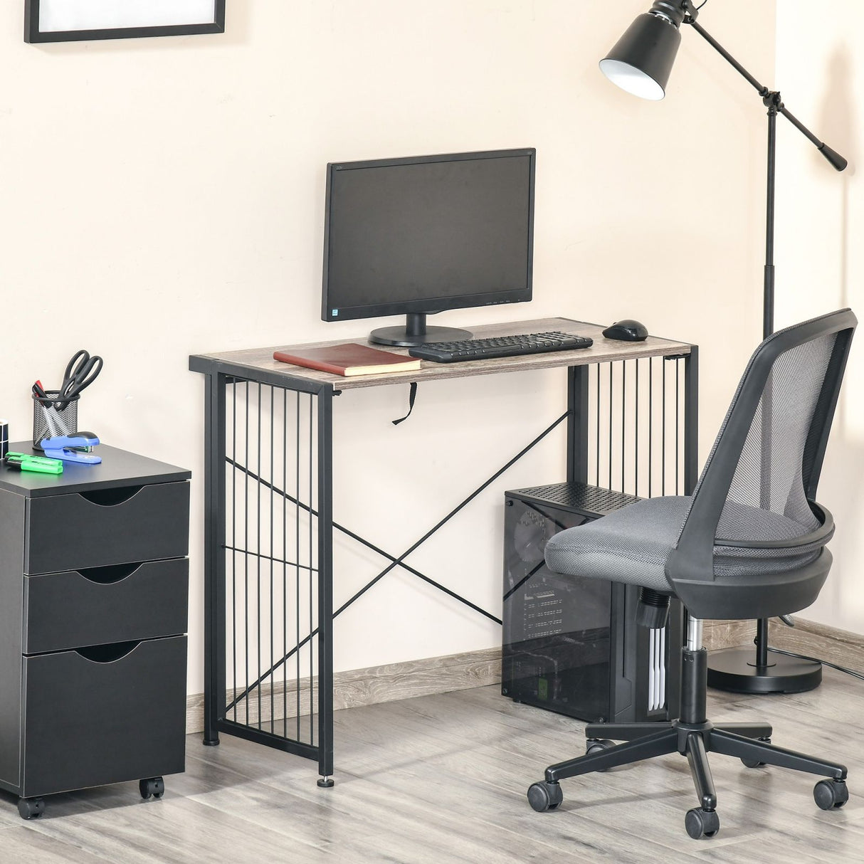 easycomfort easycomfort scrivania richiudibile salvaspazio per casa e ufficio legno e metallo 90x45x74cm marrone