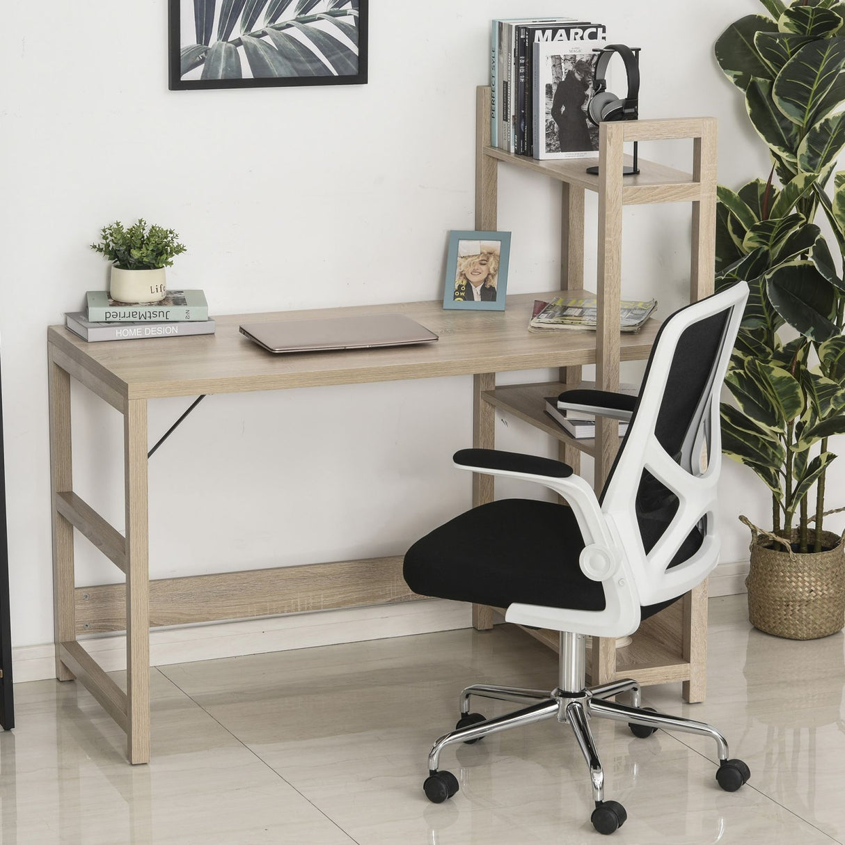 easycomfort easycomfort scrivania salvaspazio con libreria laterale e 3 ripiani in legno rovere ean 8055776910314