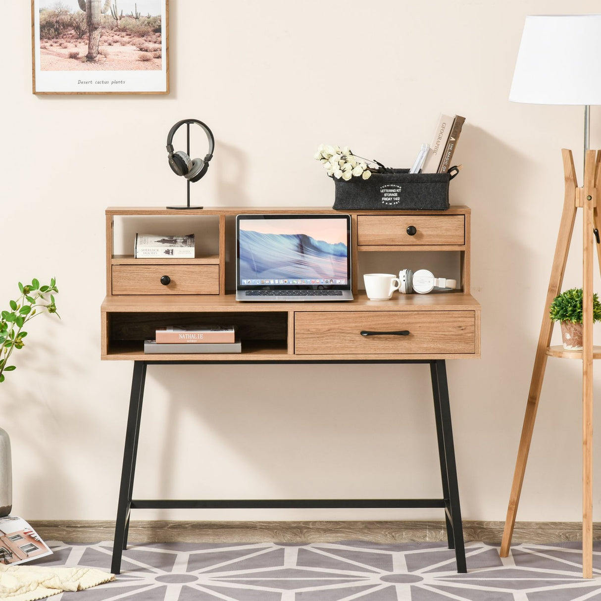 easycomfort easycomfort scrivania ufficio e camera con cassetti e mensole 105x55x100cm legno ean 8054144132556