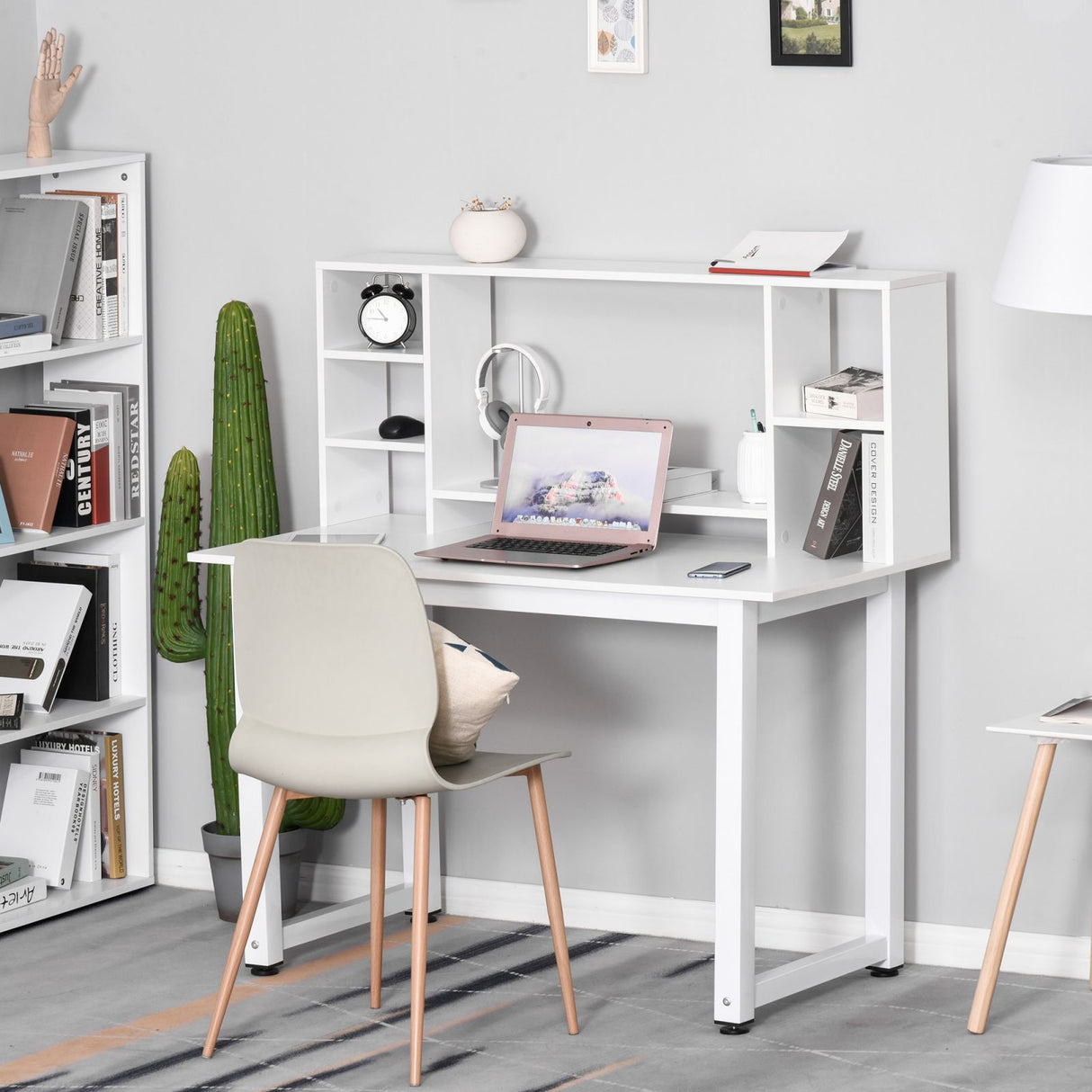 easycomfort easycomfort scrivania ufficio e casa con scaffale in legno e metallo bianco ean 8054144137704