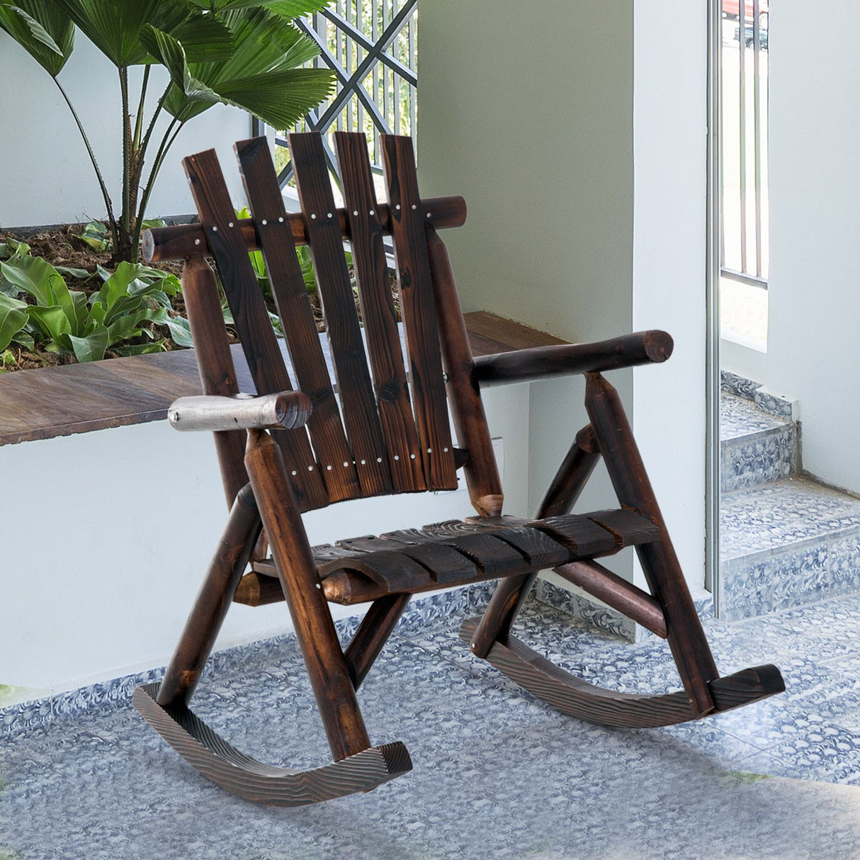 easycomfort easycomfort sedia a dondolo da giardino adirondack stile country in legno di abete carbonizzato
