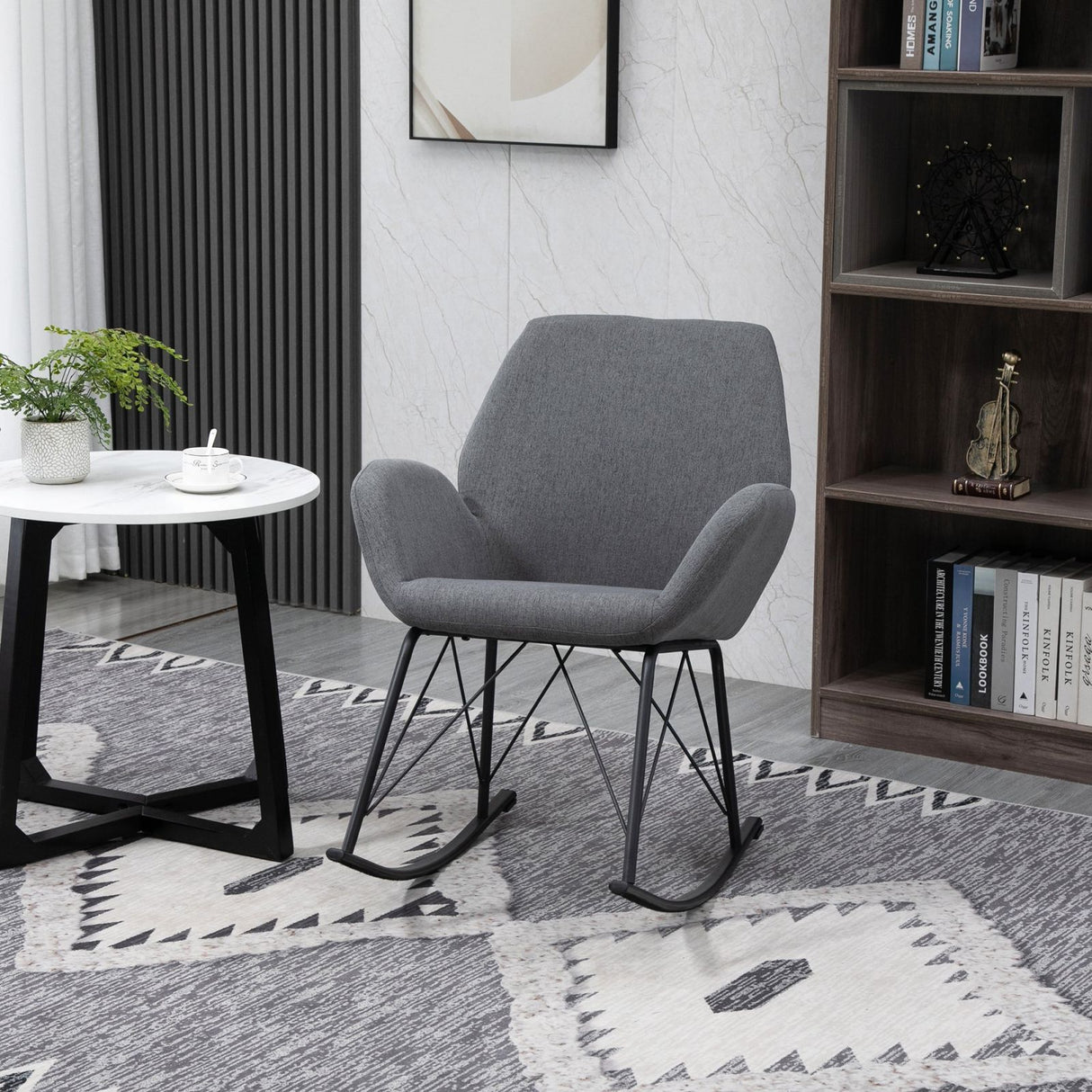 easycomfort easycomfort sedia a dondolo moderna imbottita in metallo e tessuto per soggiorno e salotto 65x80x88cm grigio