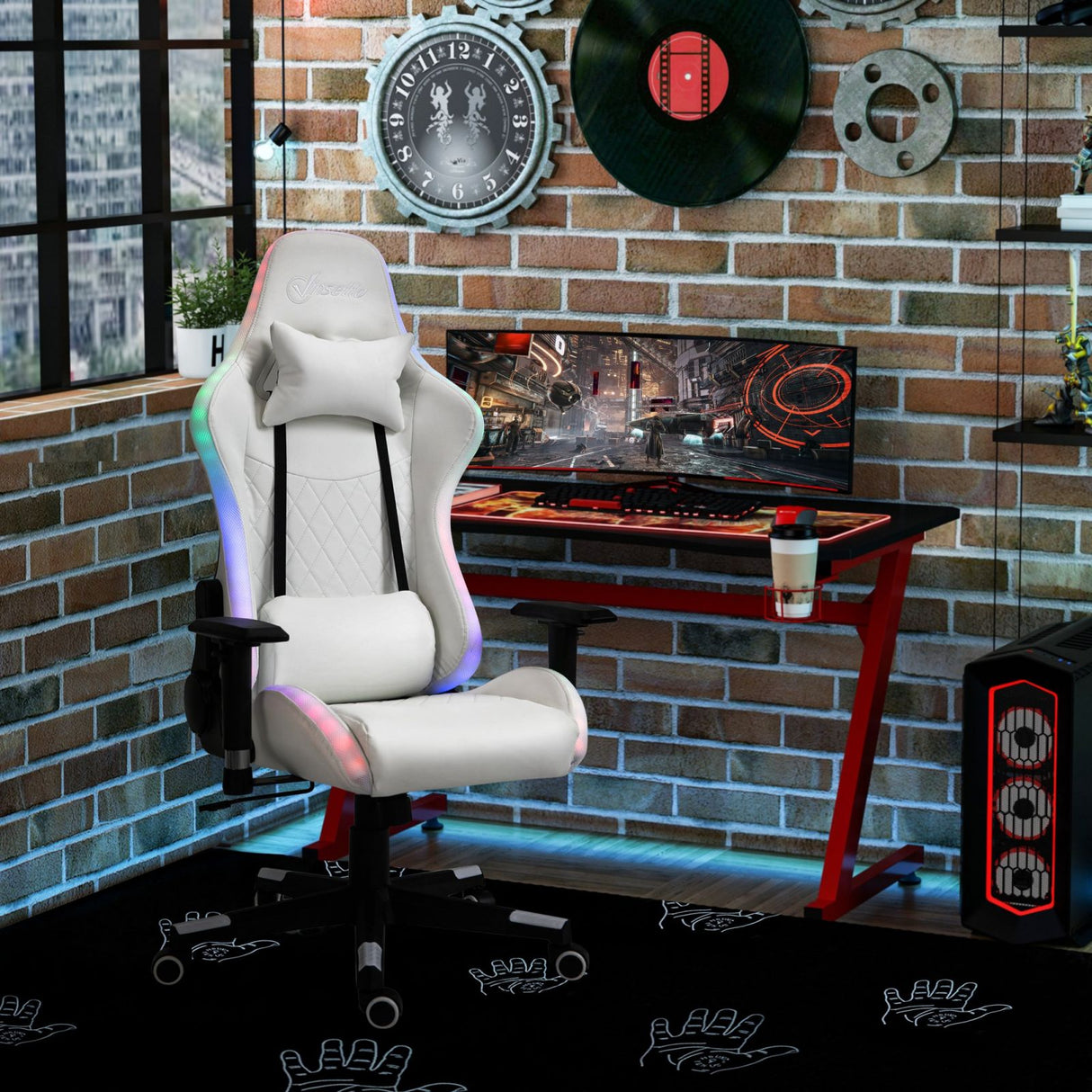 easycomfort easycomfort sedia da gaming luminosa con luci a led altezza regolabile in similpelle bianca