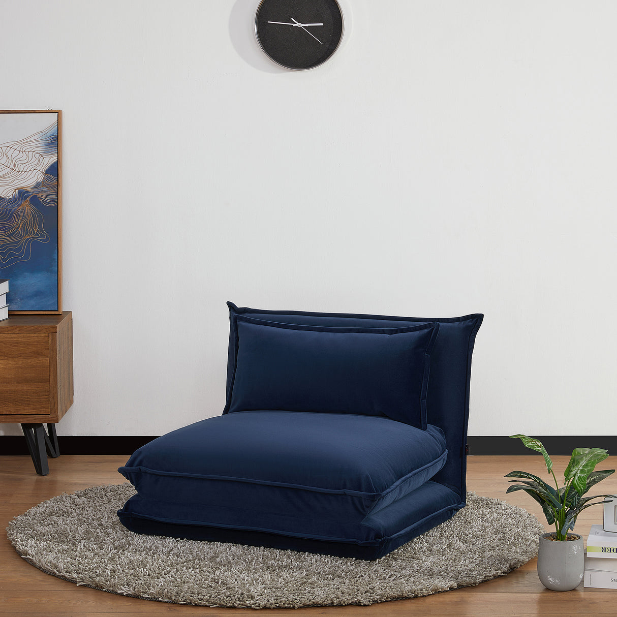 easycomfort easycomfort sedia da pavimento con schienale regolabile in 5 posizioni e seduta imbottita in acciaio e poliestere blu scuro