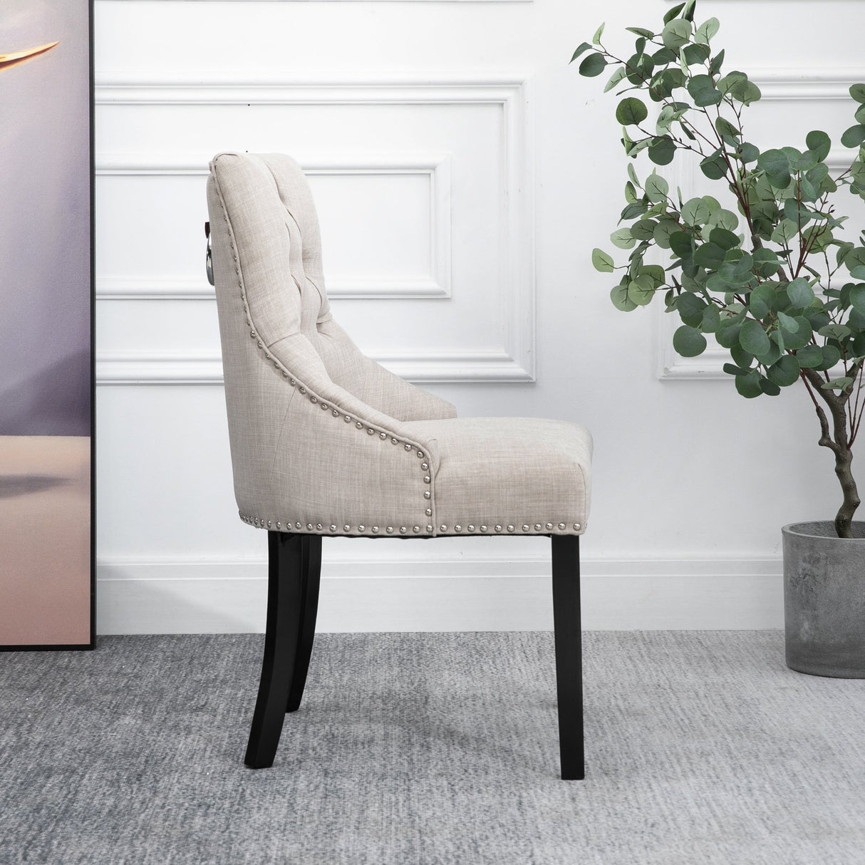 easycomfort easycomfort sedia da pranzo elegante imbottita rivestimento in lino con bottoni trapuntati grigio ean 8055776914367