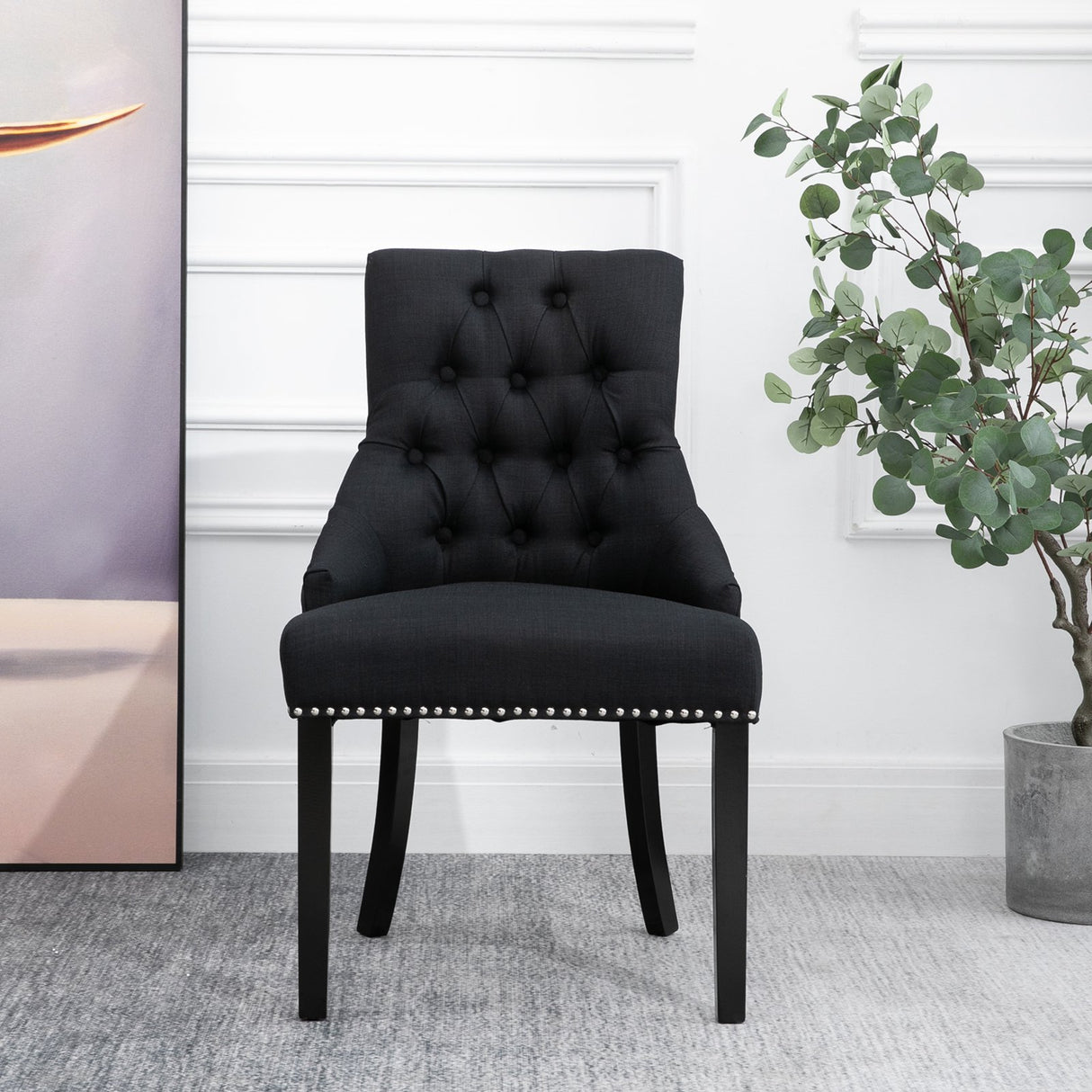 easycomfort easycomfort sedia da pranzo elegante imbottita rivestimento in lino con bottoni trapuntati nero ean 8054144139913