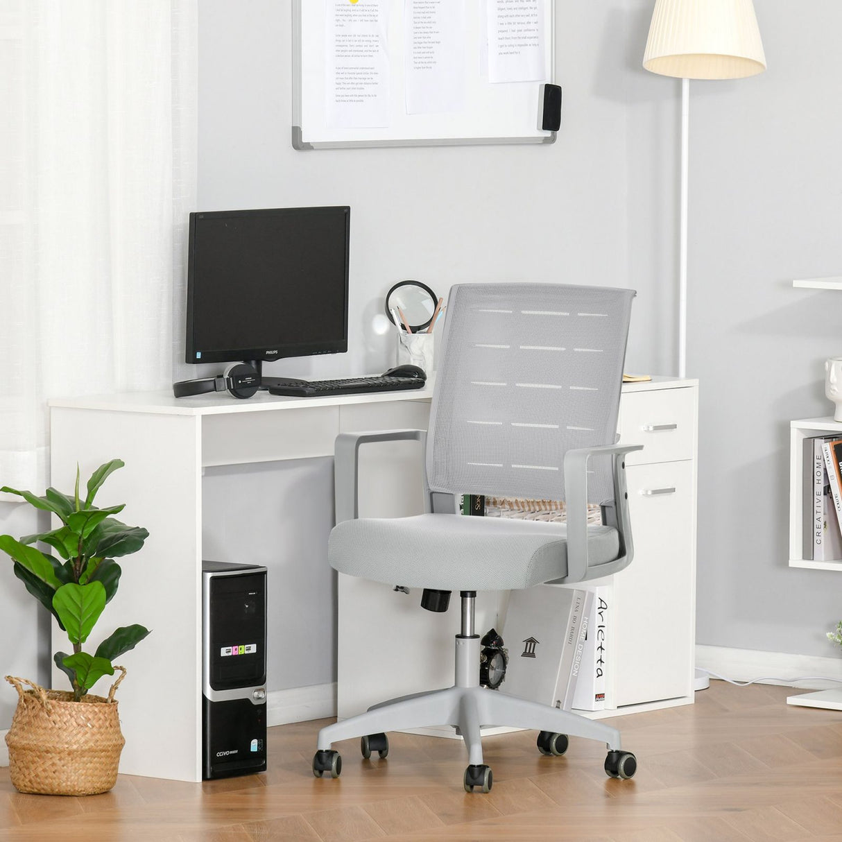 easycomfort easycomfort sedia da ufficio ergonomica girevole con altezza regolabile ruote e braccioli grigio