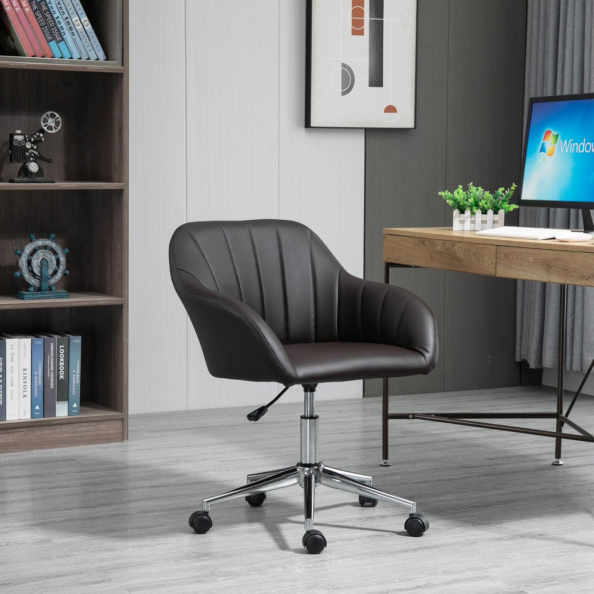 easycomfort easycomfort sedia da ufficio ergonomica in similpelle altezza della seduta regolabile e girevole 60x59x79 89cm marrone