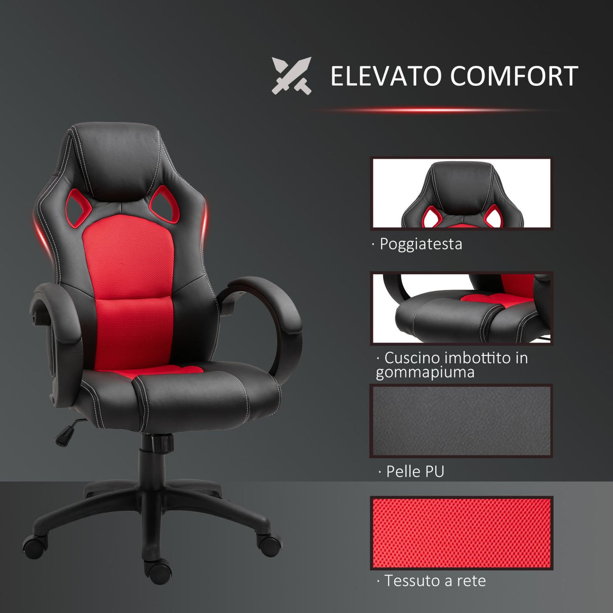 easycomfort easycomfort sedia da ufficio stile gaming rosso e nero