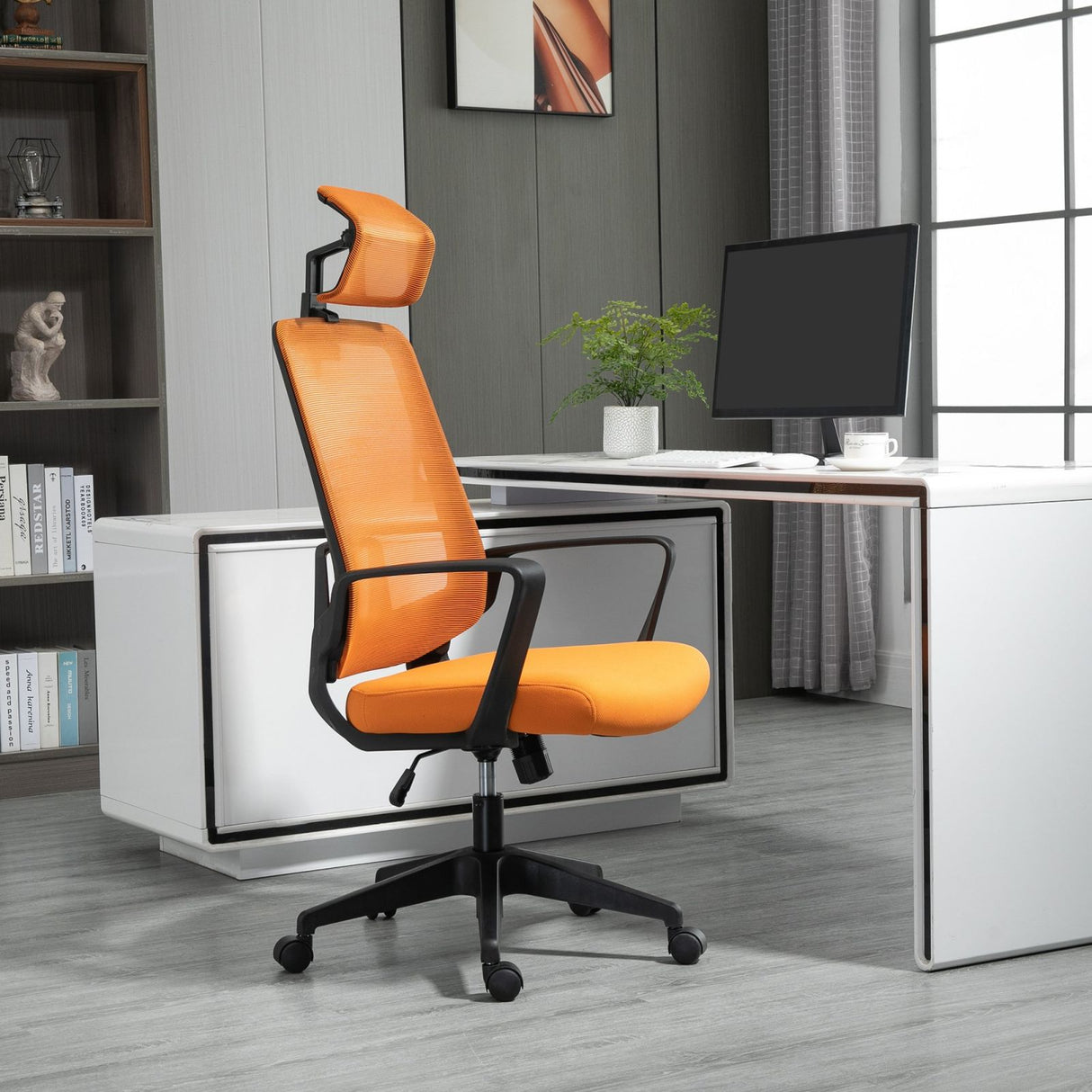 easycomfort easycomfort sedia ergonomica con poggiatesta e supporto lombare da ufficio girevole arancione