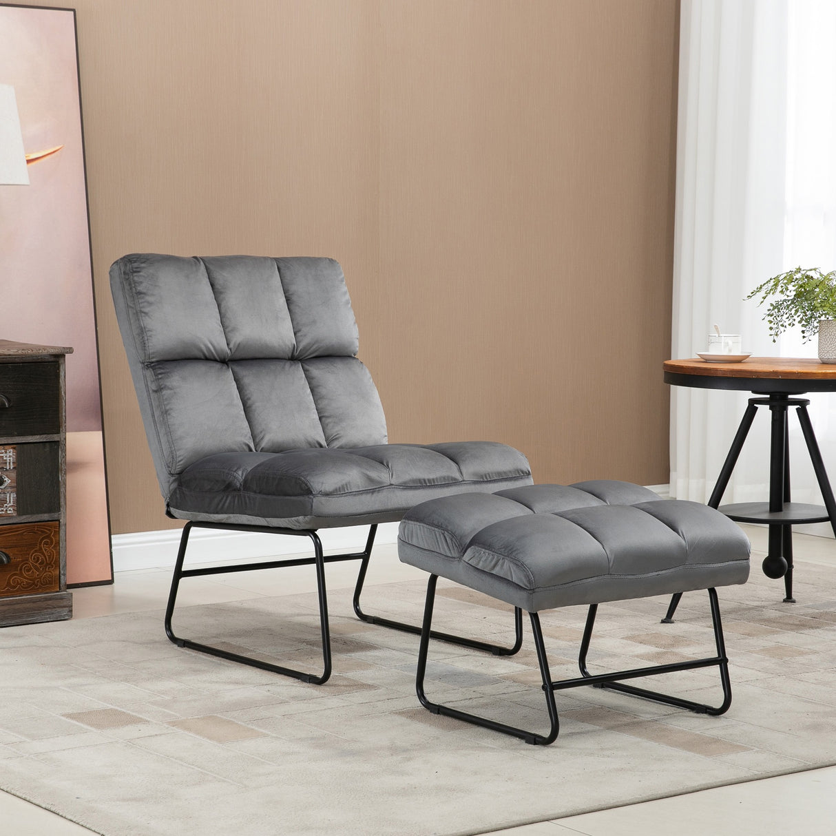 easycomfort easycomfort sedia imbottita con poggiapiedi abbinato per soggiorno studio e camera da letto 60x80 5x89 cm grigio