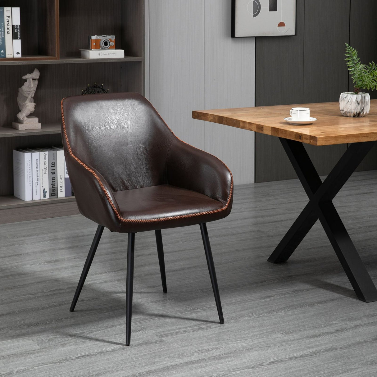 easycomfort easycomfort sedia per sala da pranzo in stile industriale in similpelle marrone e metallo nero