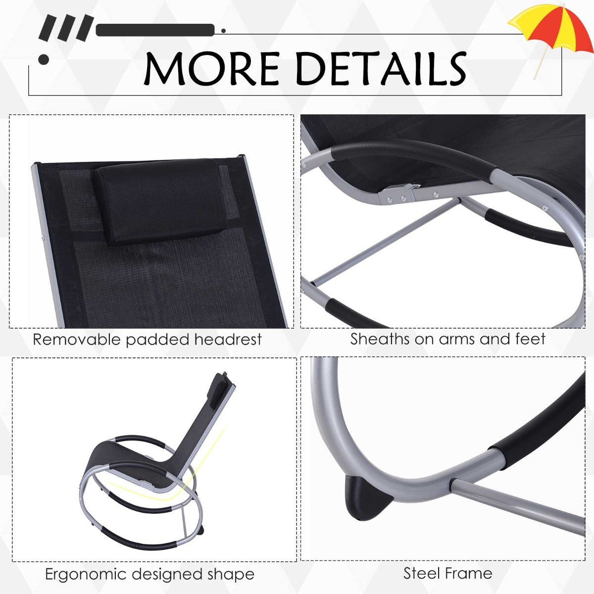 easycomfort easycomfort sedia sdraio a dondolo da giardino impermeabile con telaio in alluminio nero ean 8054144136882