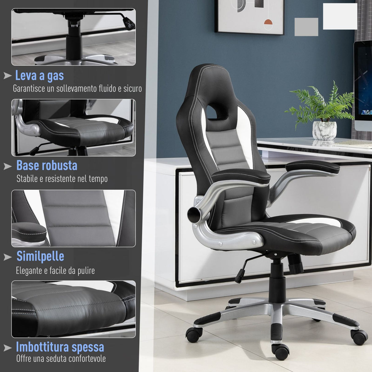 easycomfort easycomfort sedia ufficio sedie da gaming dirigenziale regolabile girevole stile grigio e nero ean 8054111843911