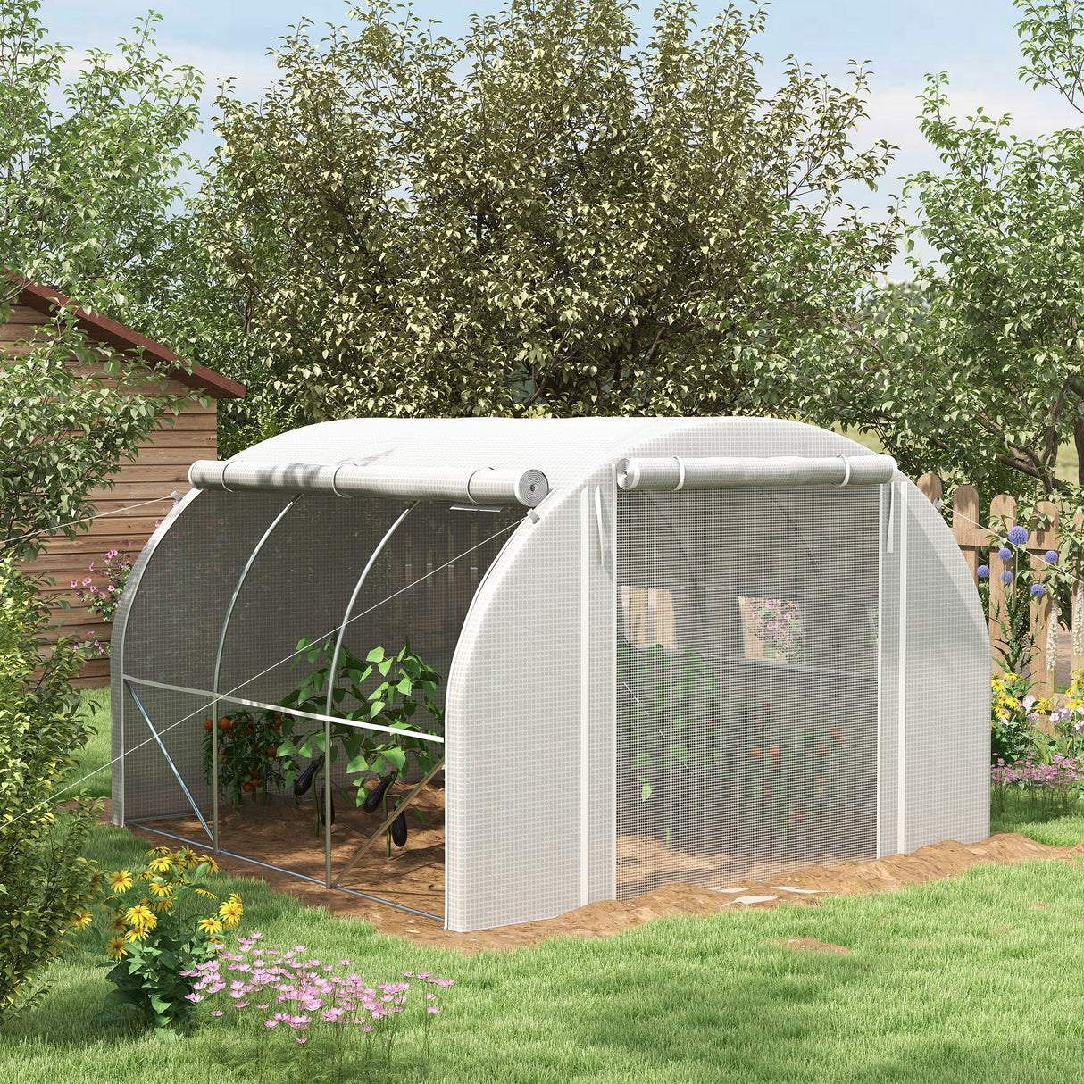 easycomfort easycomfort serra a tunnel 3x3 m con porta 6 finestre e 2 pareti avvolgibili in acciaio e telo in pe bianca