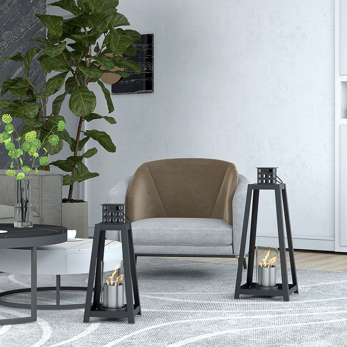 easycomfort easycomfort set 2 camini a bioetanolo da terra e da tavolo per interno ed esterno copertura 15 nero