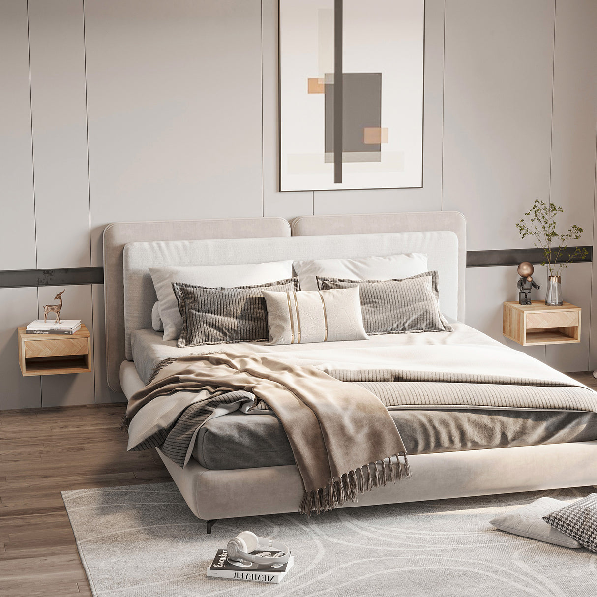 easycomfort easycomfort set 2 comodini moderni sospesi con cassetto e mensola in legno 37x32x21cm colore naturale