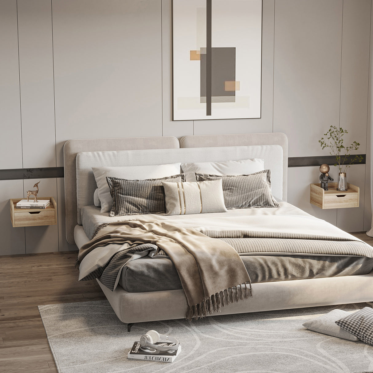 easycomfort easycomfort set 2 comodini sospesi in truciolato per camera da letto e soggiorno 40x30x19 5 cm