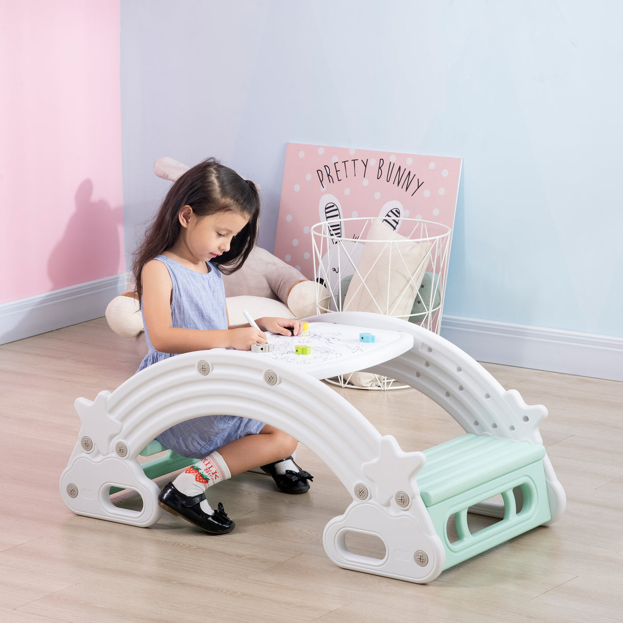 easycomfort easycomfort set 2 in 1 altalena per bambini e tavolo e sedie per bambini con 2 seggiolini in hdpe 100x54x42 cm