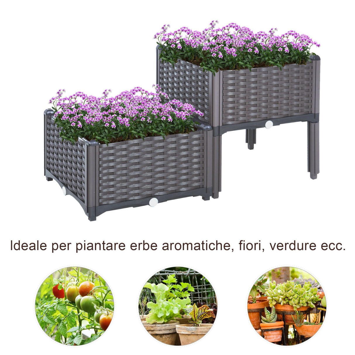 easycomfort easycomfort set 2 pezzi fioriere da esterno autoirriganti rialzate letto da giardino rialzato per fiori effetto rattan in pp marrone ean 8054111842471