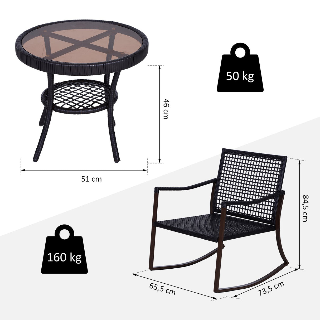 easycomfort easycomfort set 2 poltroncine a dondolo da giardino con cuscini e tavolino in rattan marrone ean 8055776915845