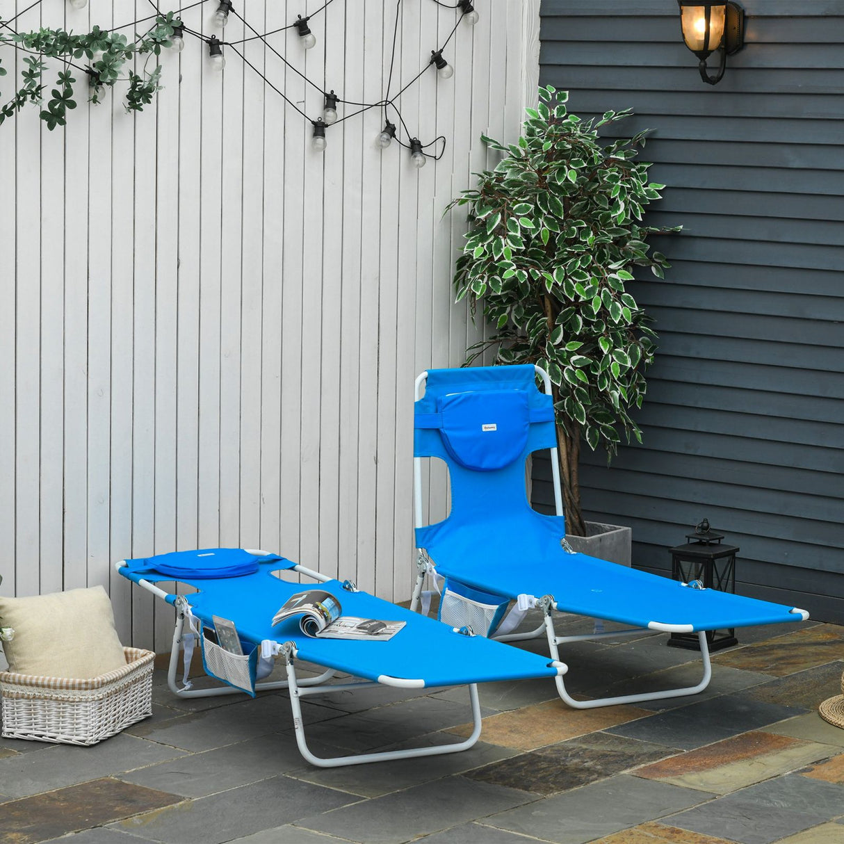 easycomfort easycomfort set 2 sdraio da giardino pieghevoli schienale regolabile su 5 posizioni e apertura per il viso blu