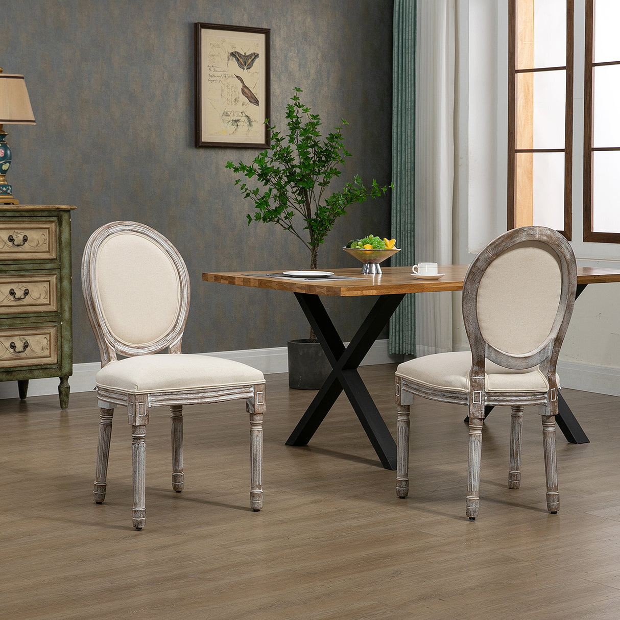 easycomfort easycomfort set 2 sedie per tavolo da pranzo classiche in legno con rivestimento in tessuto crema