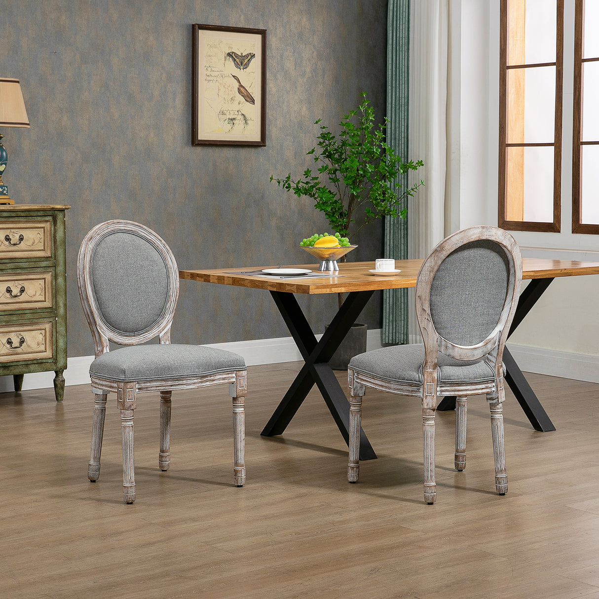 easycomfort easycomfort set 2 sedie per tavolo da pranzo classiche in legno con rivestimento in tessuto grigio