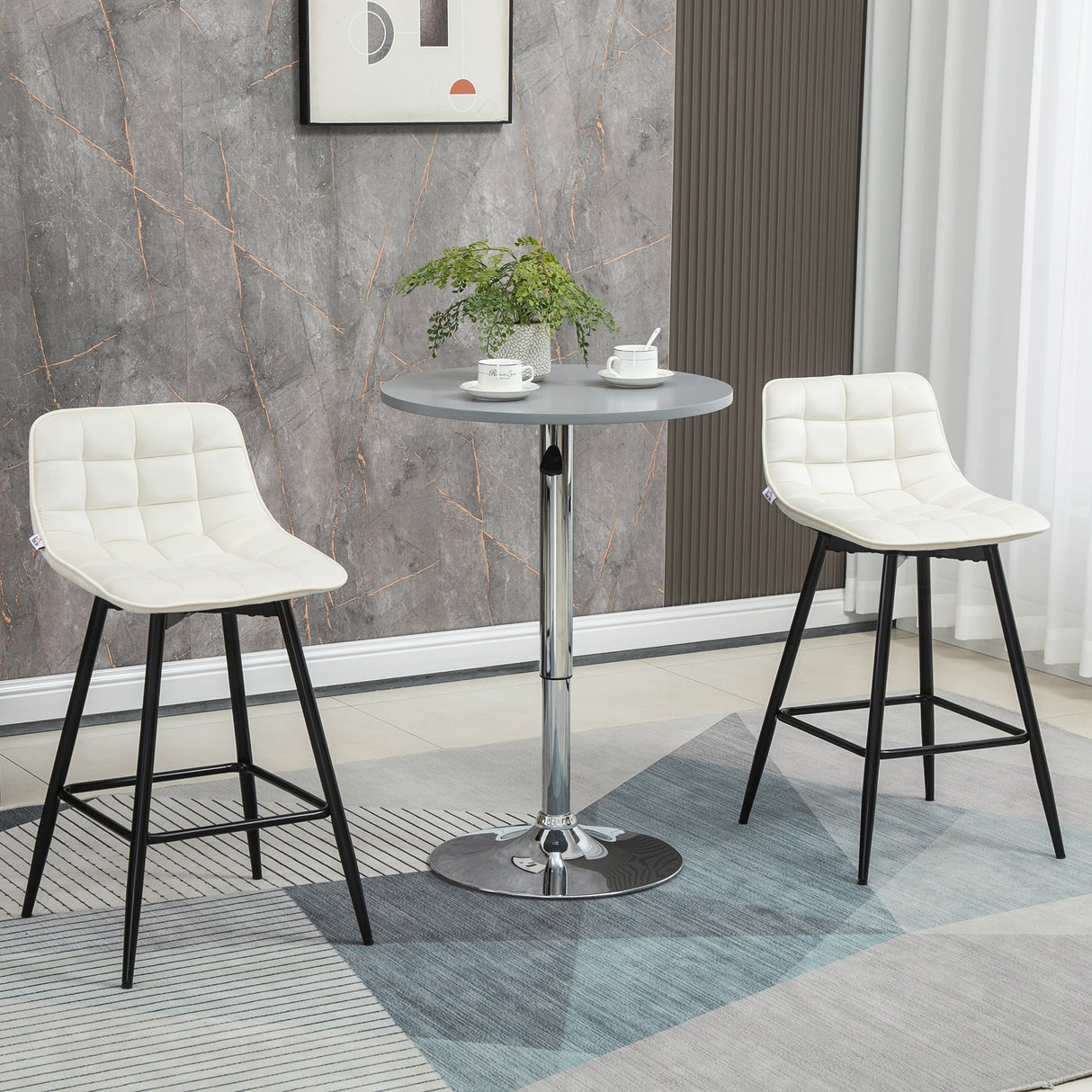 easycomfort easycomfort set 2 sgabelli da bar con schienale e poggiapiedi in stile nordico in metallo e velluto color crema 45x47x84 cm