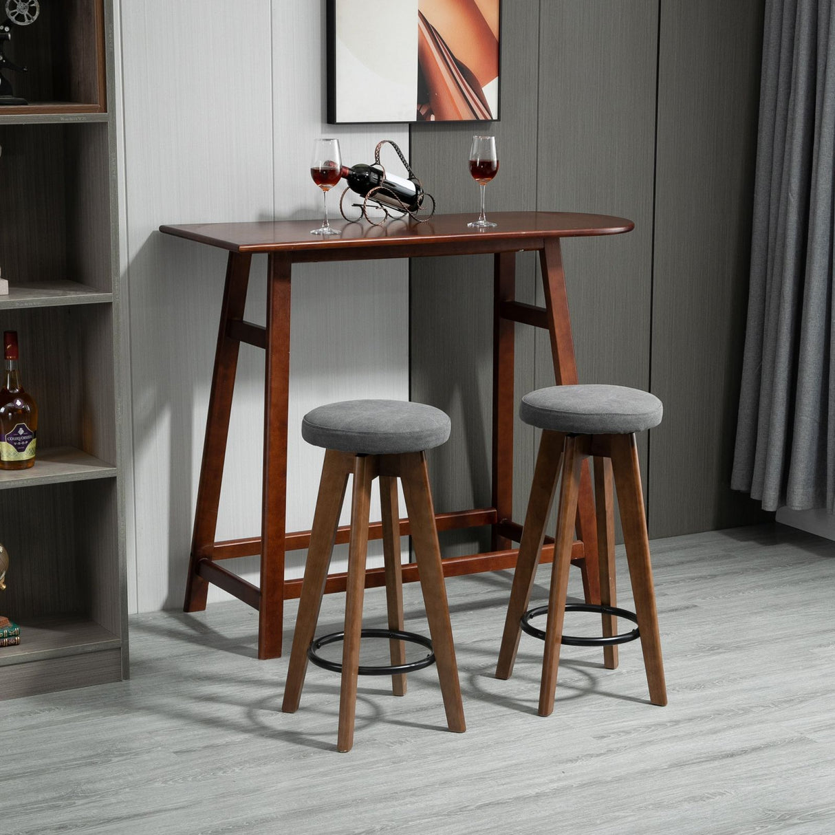 easycomfort easycomfort set 2 sgabelli da bar imbottiti girevoli con poggiapiedi gambe in legno e seduta in tessuto 41x41x69cm marrone