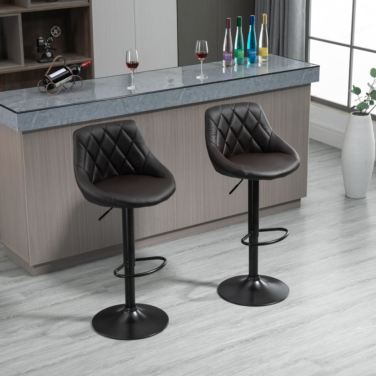 easycomfort easycomfort set 2 sgabelli da bar seduta con altezza regolabile e girevole schienale e poggiapiedi marrone