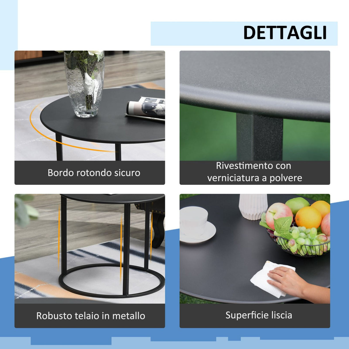 easycomfort easycomfort set 2 tavolini da salotto e giardino sovrapponibili in ferro nero ean 8054111840941