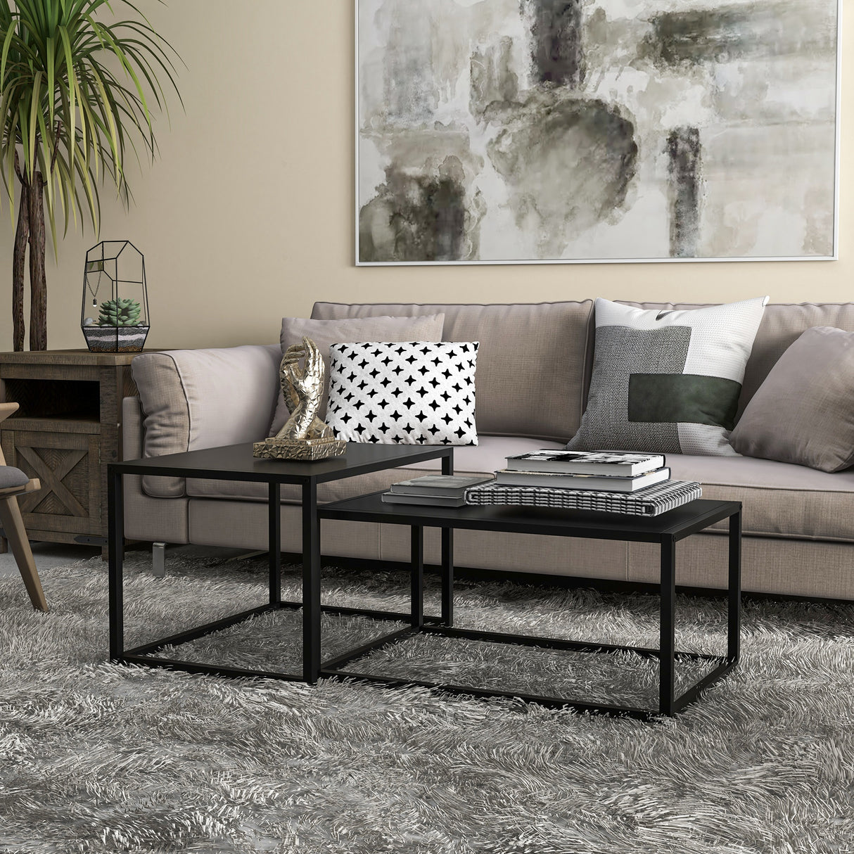 easycomfort easycomfort set 2 tavolini da salotto moderni impilabili con telaio in acciaio nero